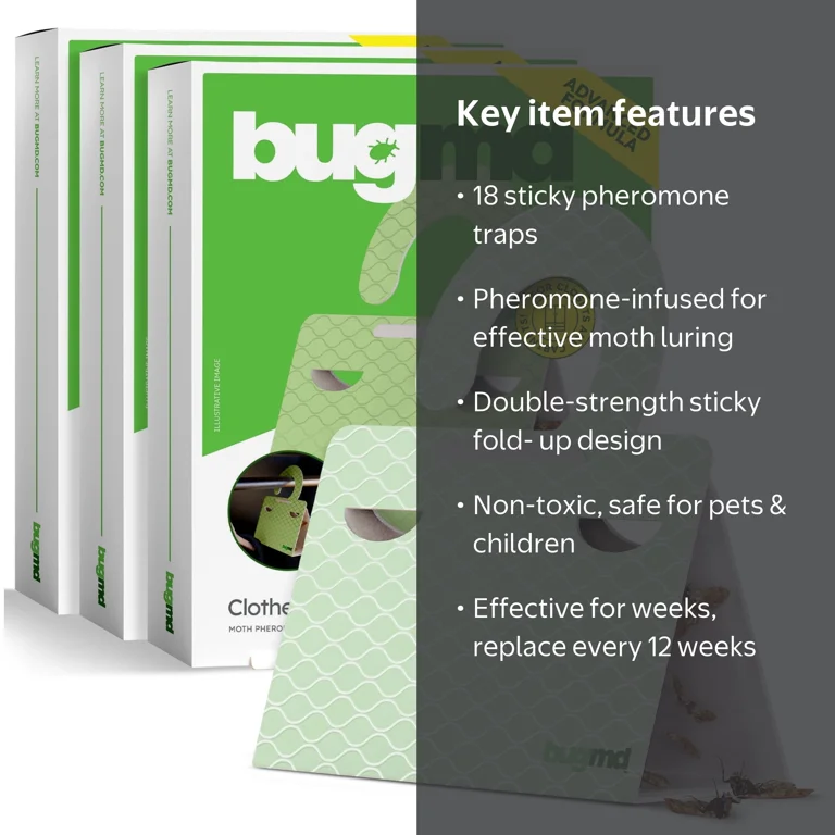 BUGMD Clothes Moth Traps (3 Pack, 18 Traps) - Pheromone Attractor