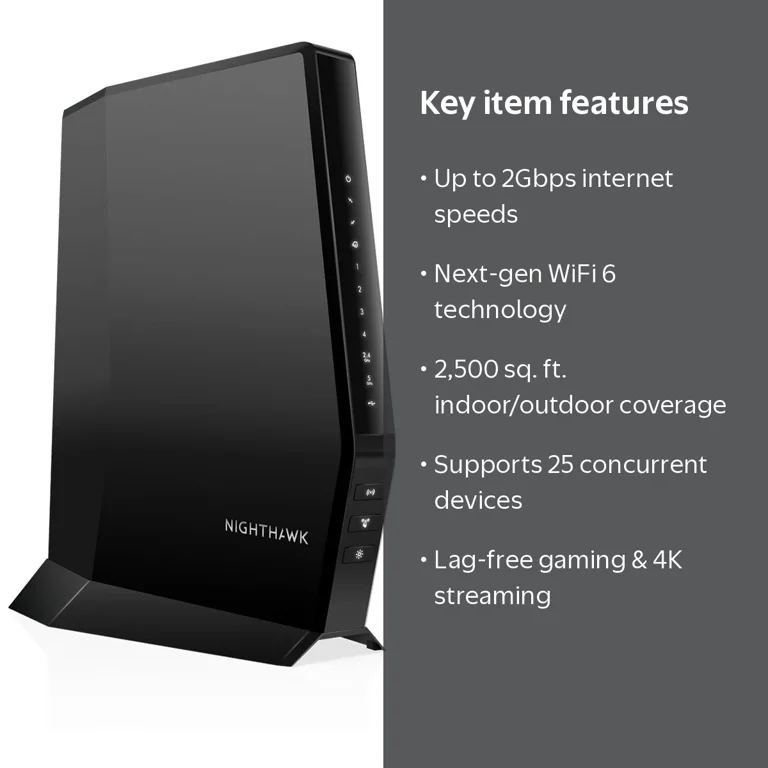 NETGEAR, Nighthawk AX2700 WiFi 6 Router with DOCSIS 3.1 Modem, 2.7