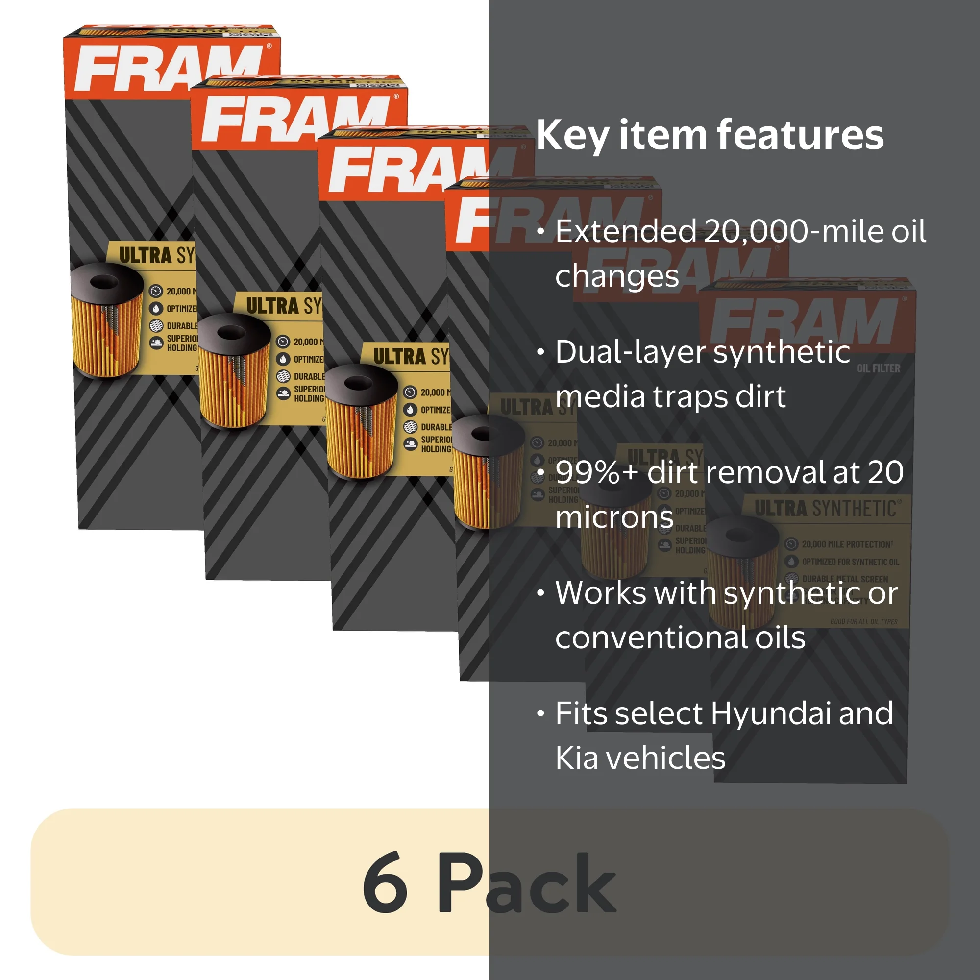 6 pack) FRAM Ultra Synthetic Oil Filter, XG12782, 20K mile Filter