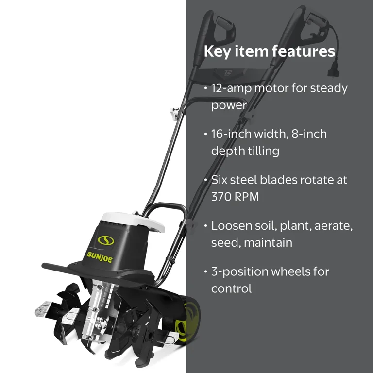 Sun Joe Operated Corded Electric 16-inch Garden Tiller +