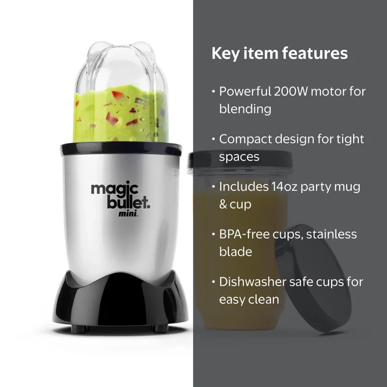 Magic Bullet® Mini 14 oz. Compact Personal Blender, Silver/Black