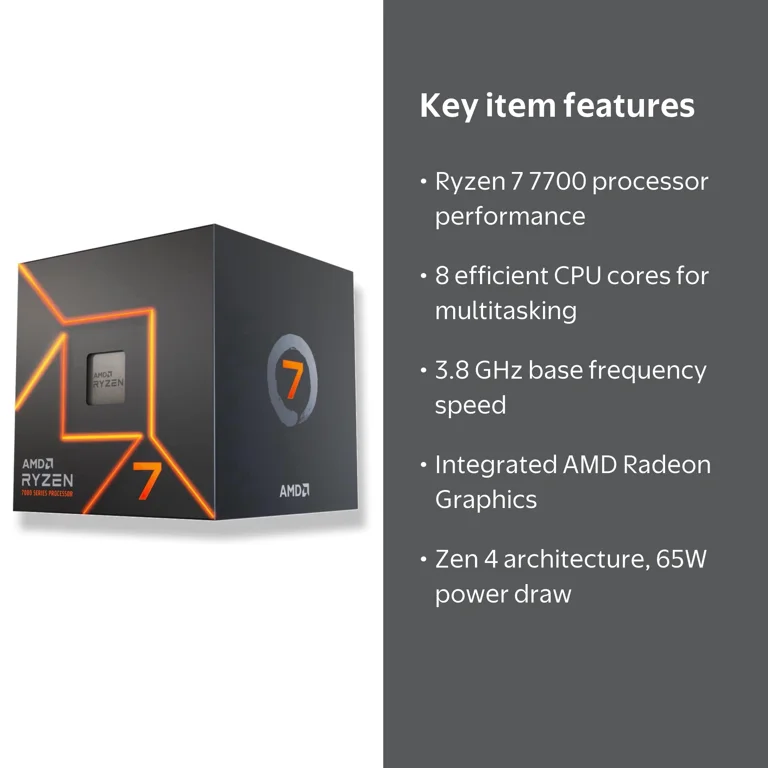 AMD Ryzen 7 7700, 8 Core Socket AM5 65W Processor with Radeon