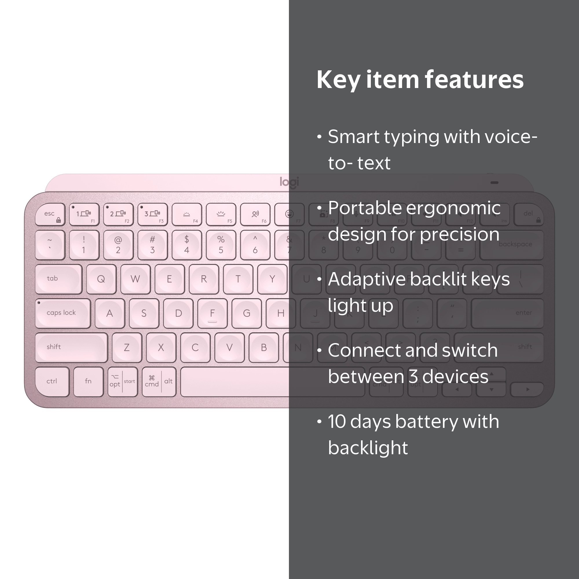 MX Keys Mini US配列　ピンク Logitech, Wireless Keyboard, MX Keys Mini, Pink, Backlit