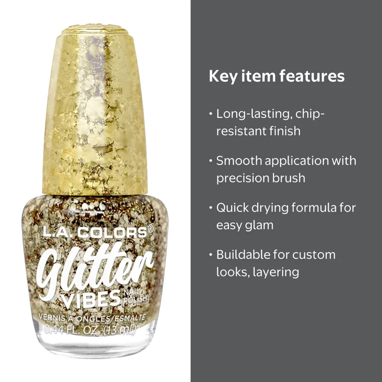 L.A. COLORS Glitter Vibes Nail Polish, Golden Glow, 0.44 fl oz