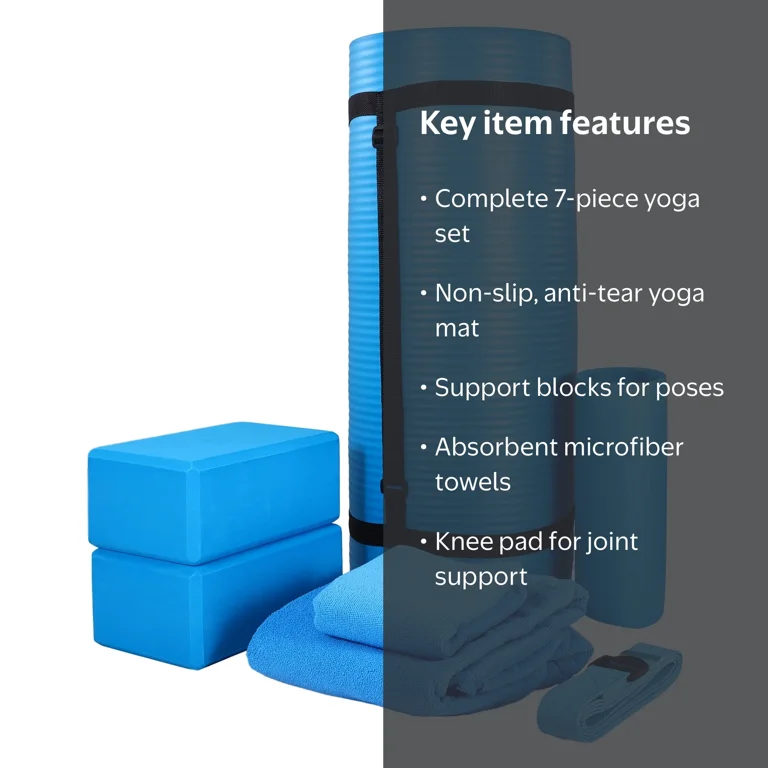 BalanceFrom Complete 7-Piece Yoga Set with 71” x 24” x 1” Extra