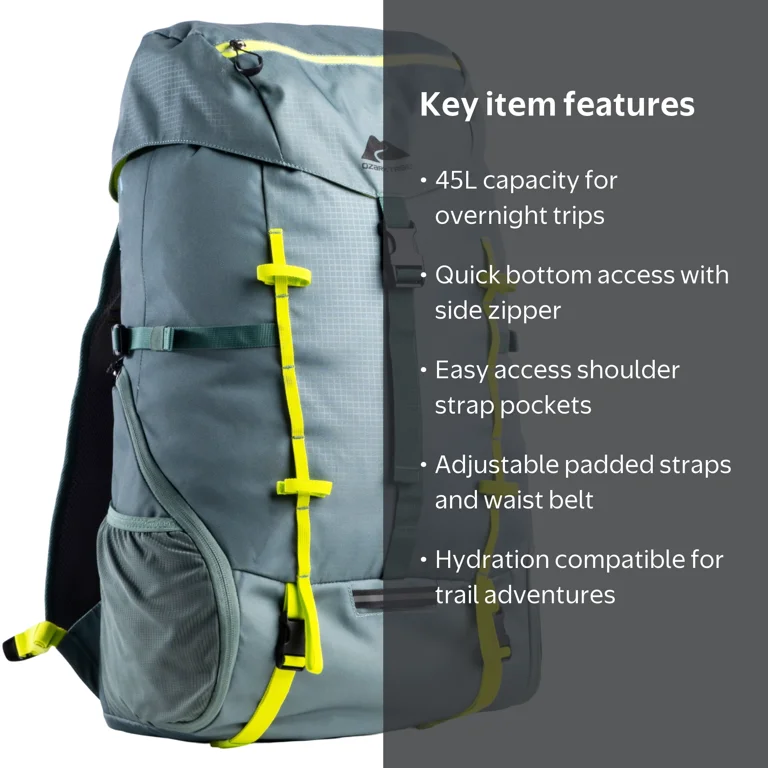 Free Shipping! Ozark Trail Backpacking Backpack Mulberry 45L Green
