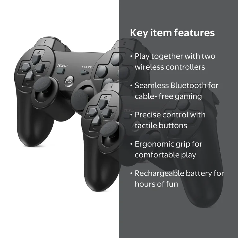 RetroFam 2 Pack PS3 Wireless Controller, Bluetooth Black