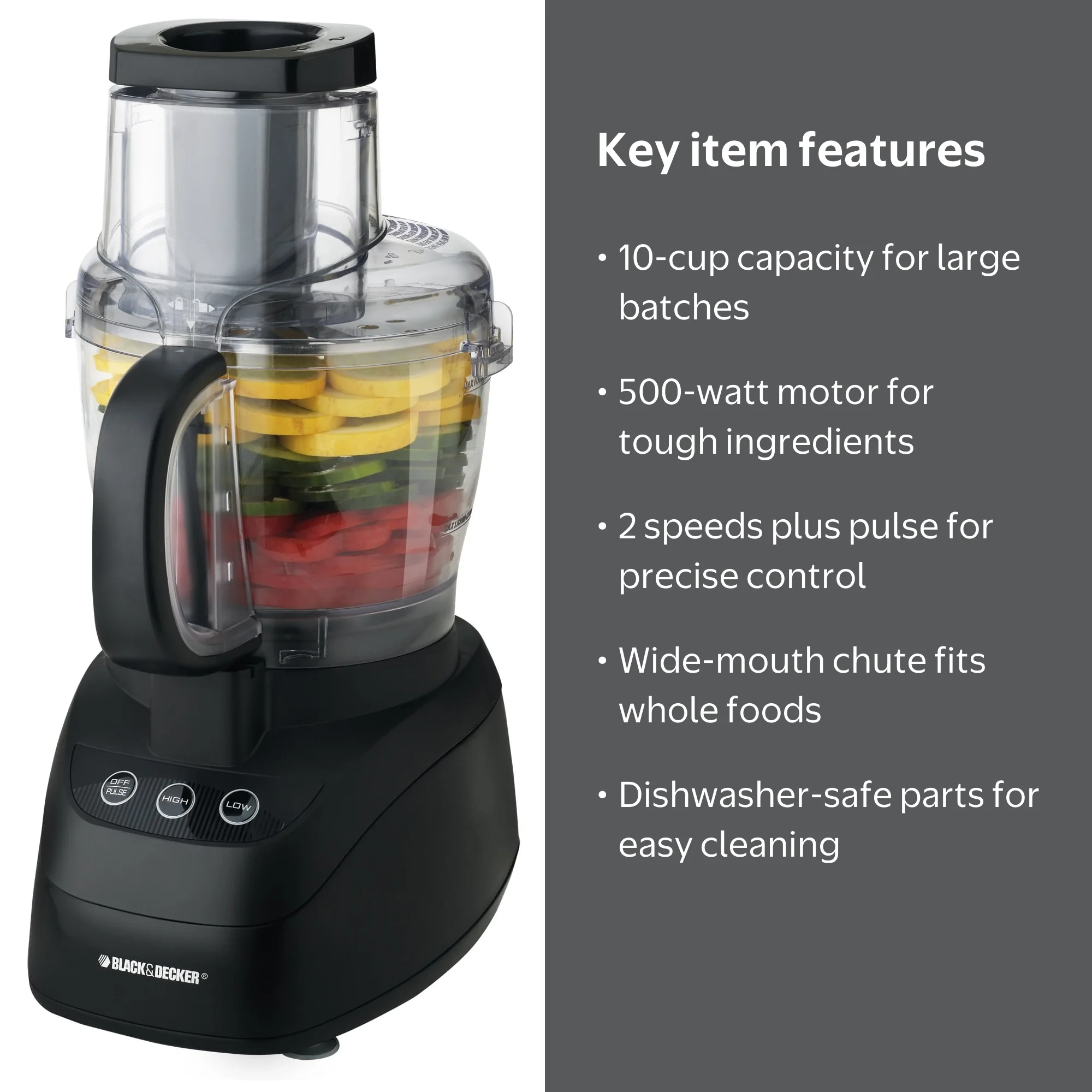 BLACK+DECKER, Power Pro Food Processor, FP2500B, 10-Cup Wide-Mouth