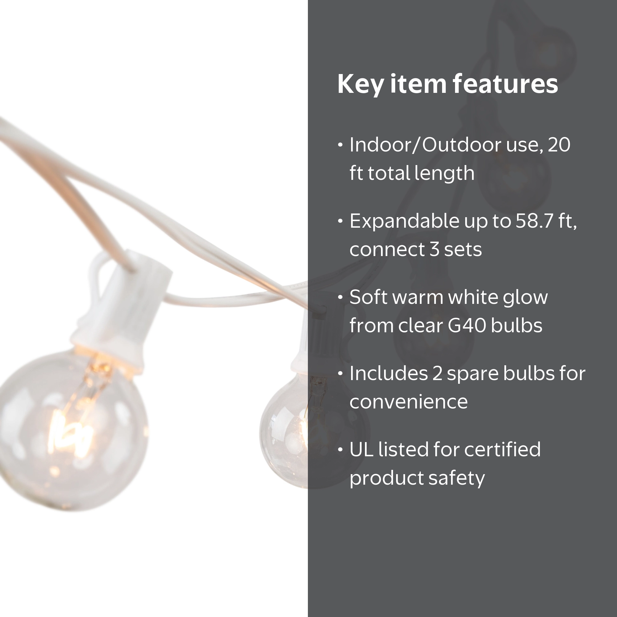 Better Homes & Gardens Globe String Lights, 20 G40 Clear Glass