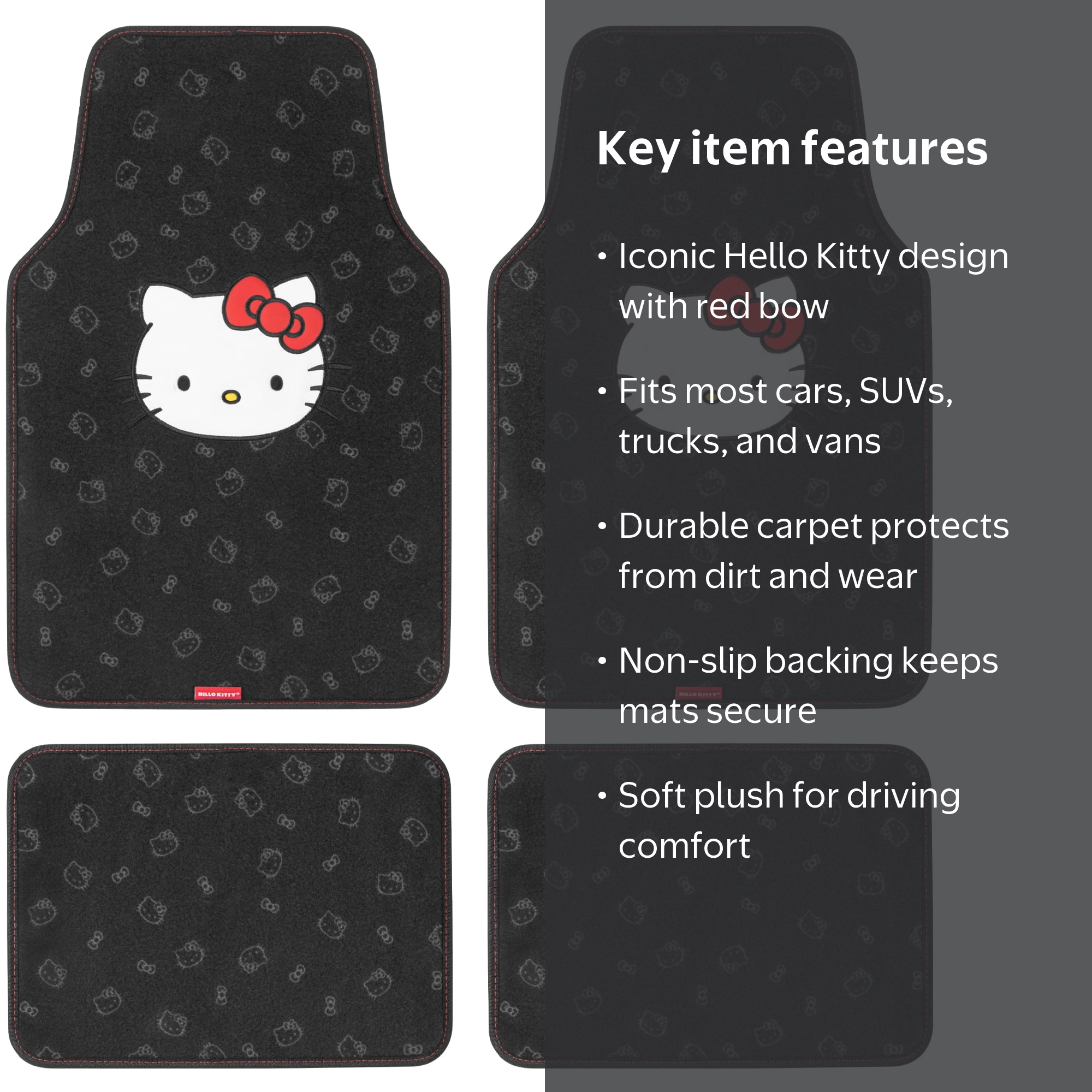 Carbella, Hello Kitty Carpet Car Floor Mats, Universal Fit