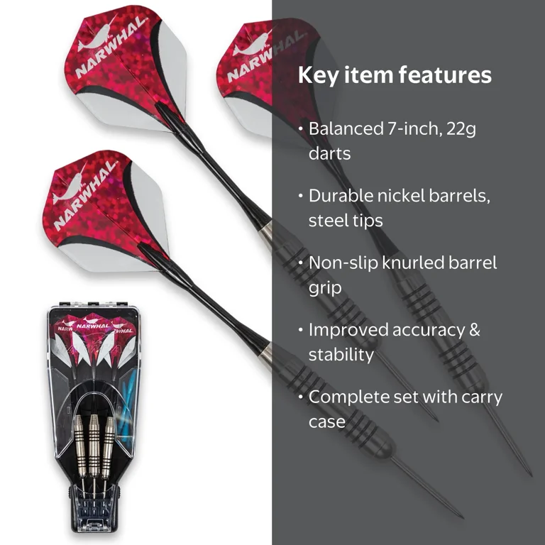 Narwhal Tournament Steel Tip Dart Set for Bristle Dartboards, 22g