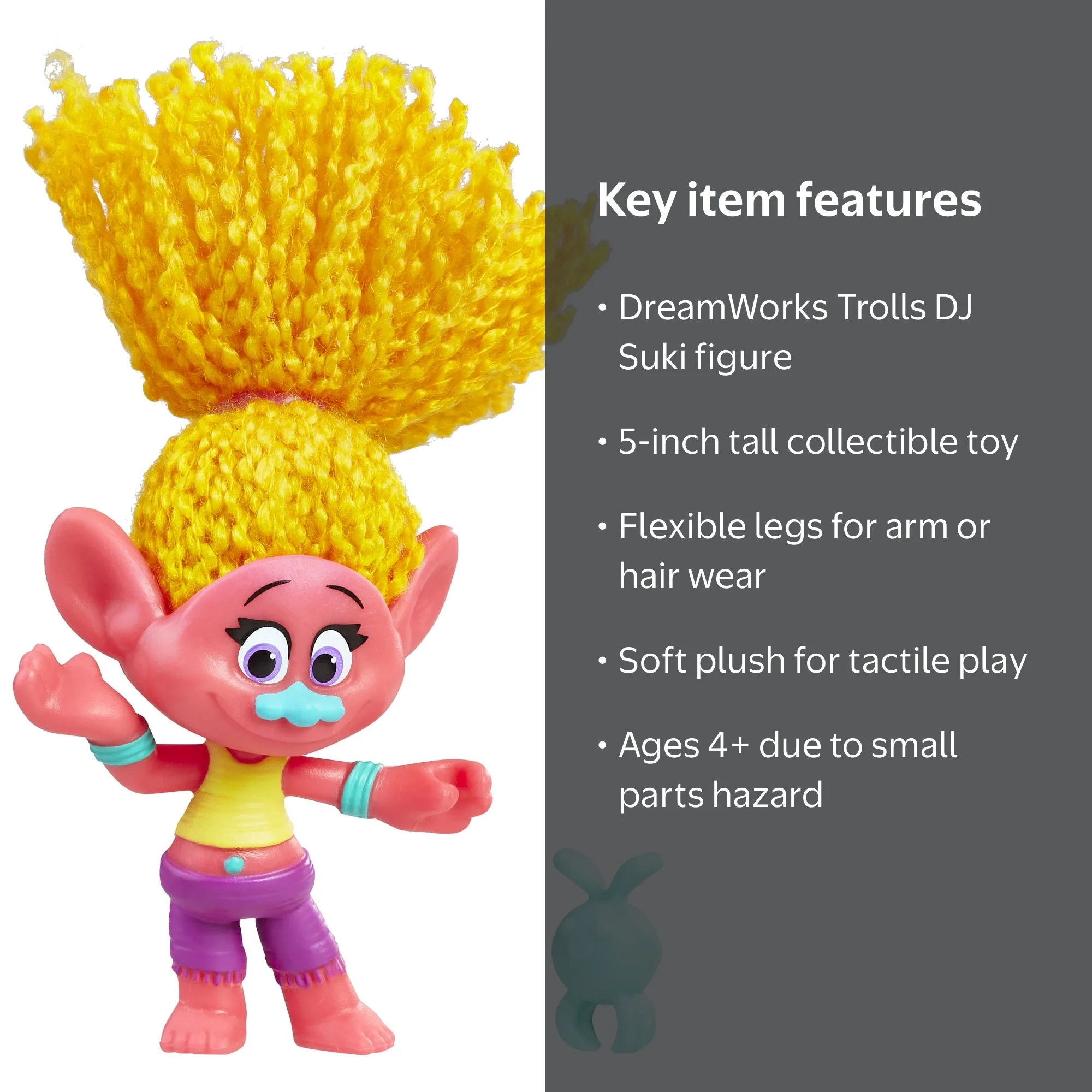Trolls DJ Suki Figure, Collectible Doll with Plush Hair and