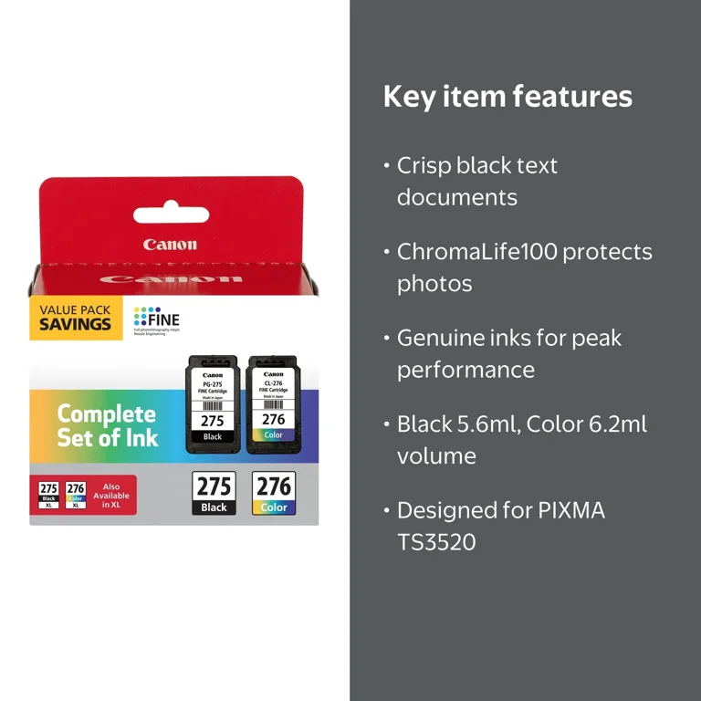 Canon PG-275/CL-276 Complete Ink Cartridge Set Black and Color for