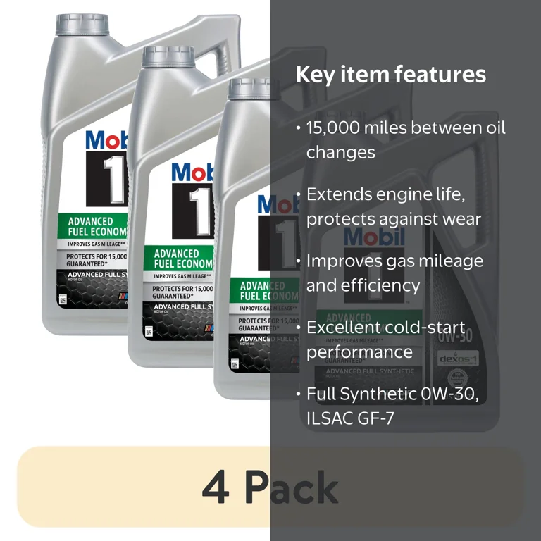 4 pack) Mobil 1 Advanced Fuel Economy Full Synthetic Motor Oil 0W