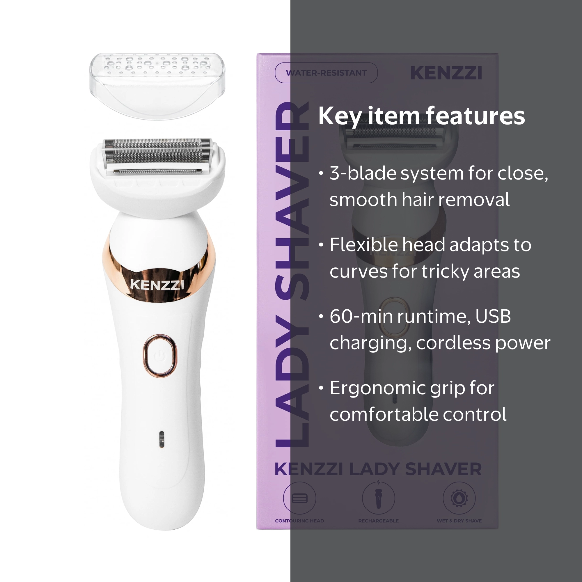 KE-NON 脱毛器 Ver.8.7 KENZZI Lady Shaver Rechargeable Electric Shaver for Women, Wet