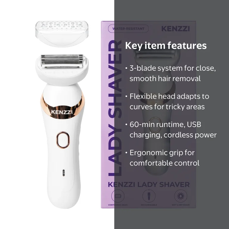 KENZZI Lady Shaver Rechargeable Electric Shaver for Women, Wet