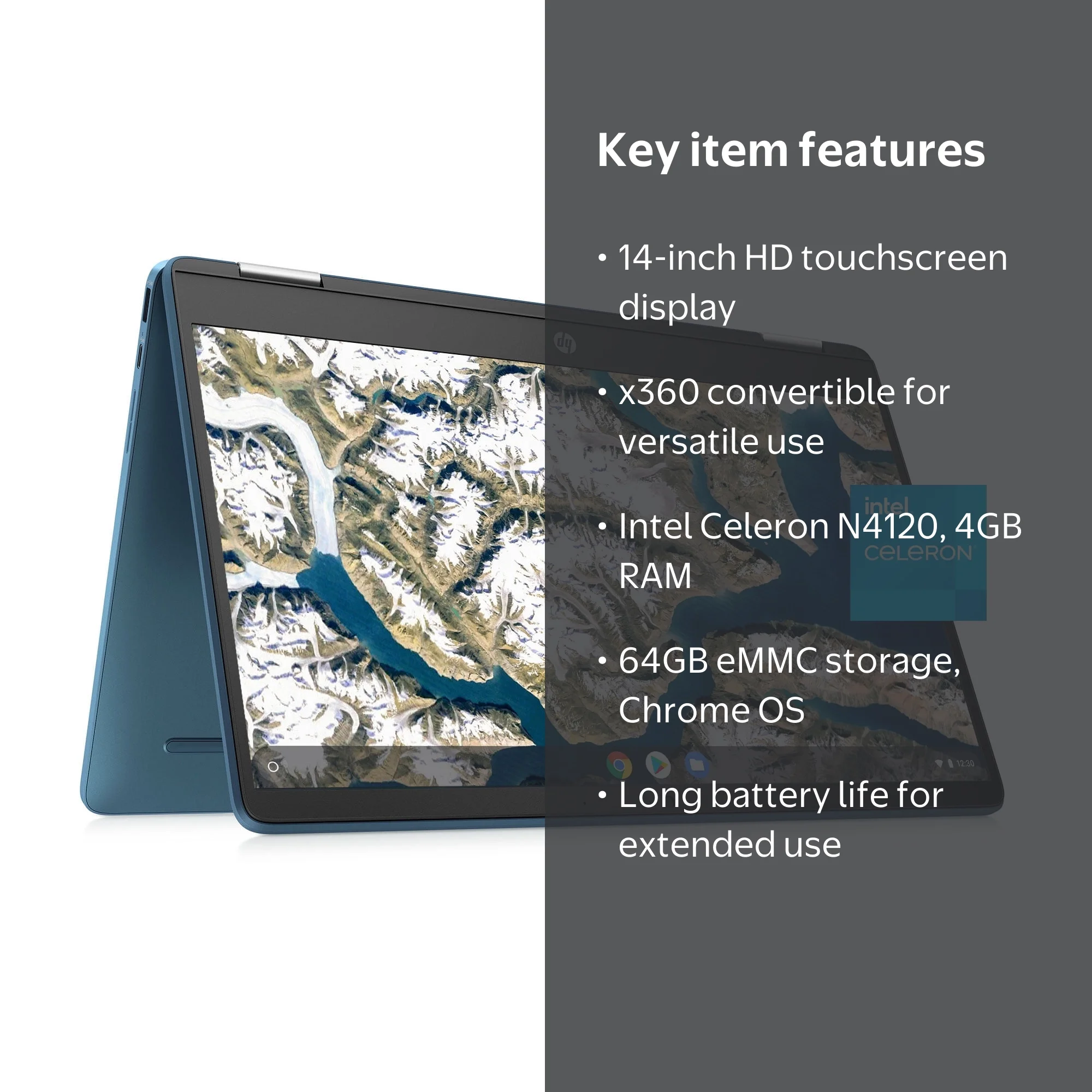 HP, 14 Inch Touch Chromebook, Forest Teal, Intel Celeron N4120