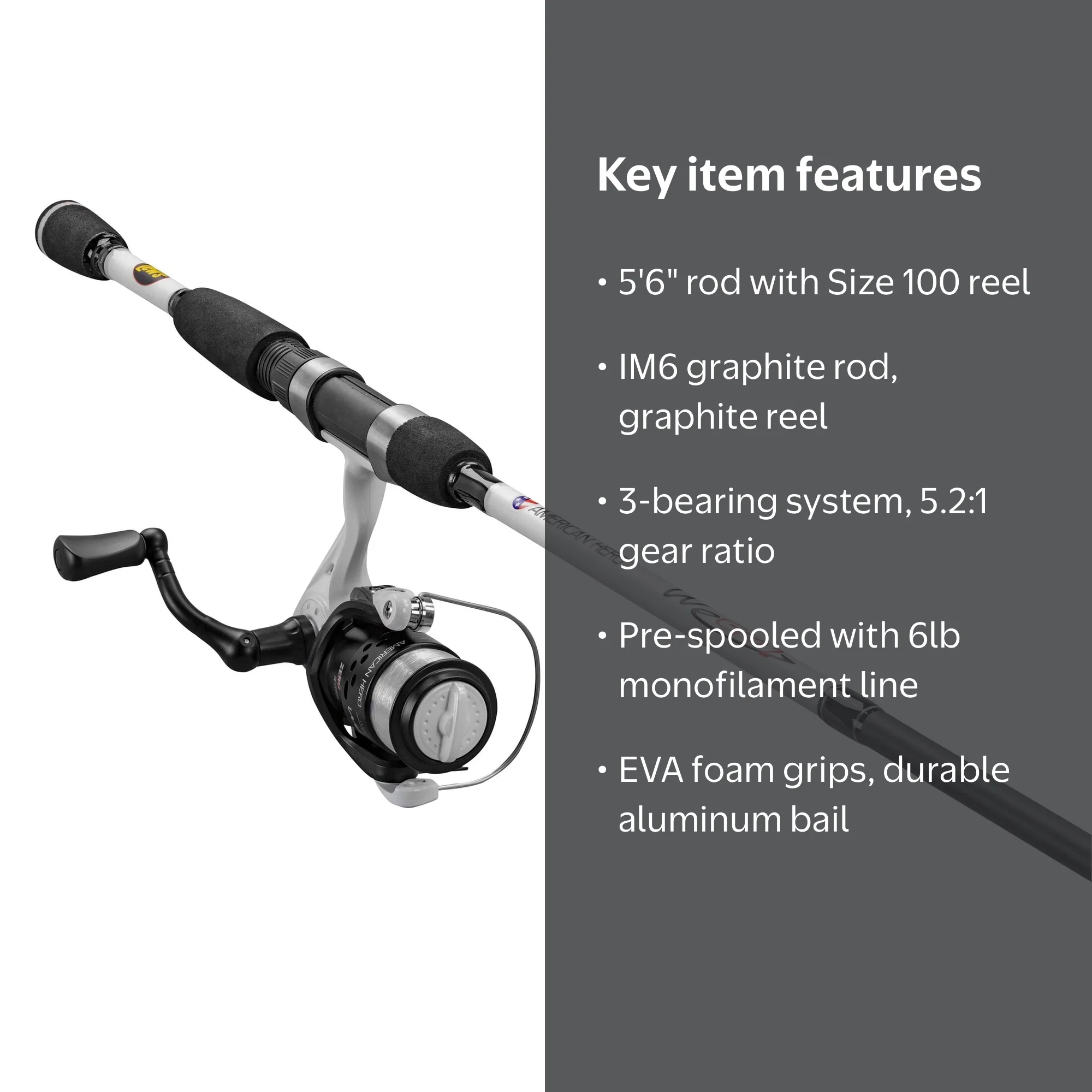 Lew's American Hero We Go 2 Spinning Reel and Fishing Rod Combo, 5-Foot  6-Inch Rod, Size 100 Reel, White - Walmart.com