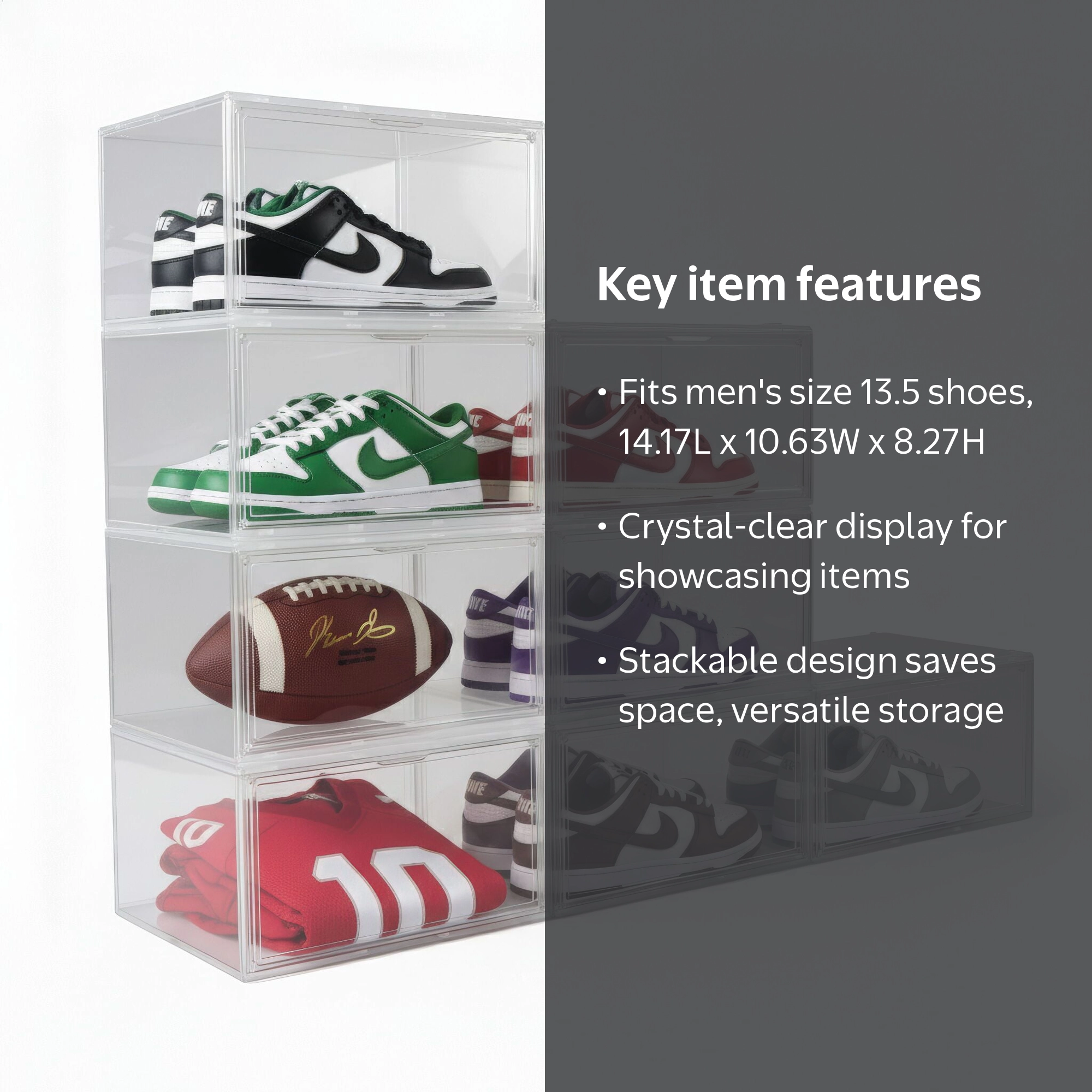 Kicks & Co XL Shoe Storage Clear Plastic Stackable Shoe Box with
