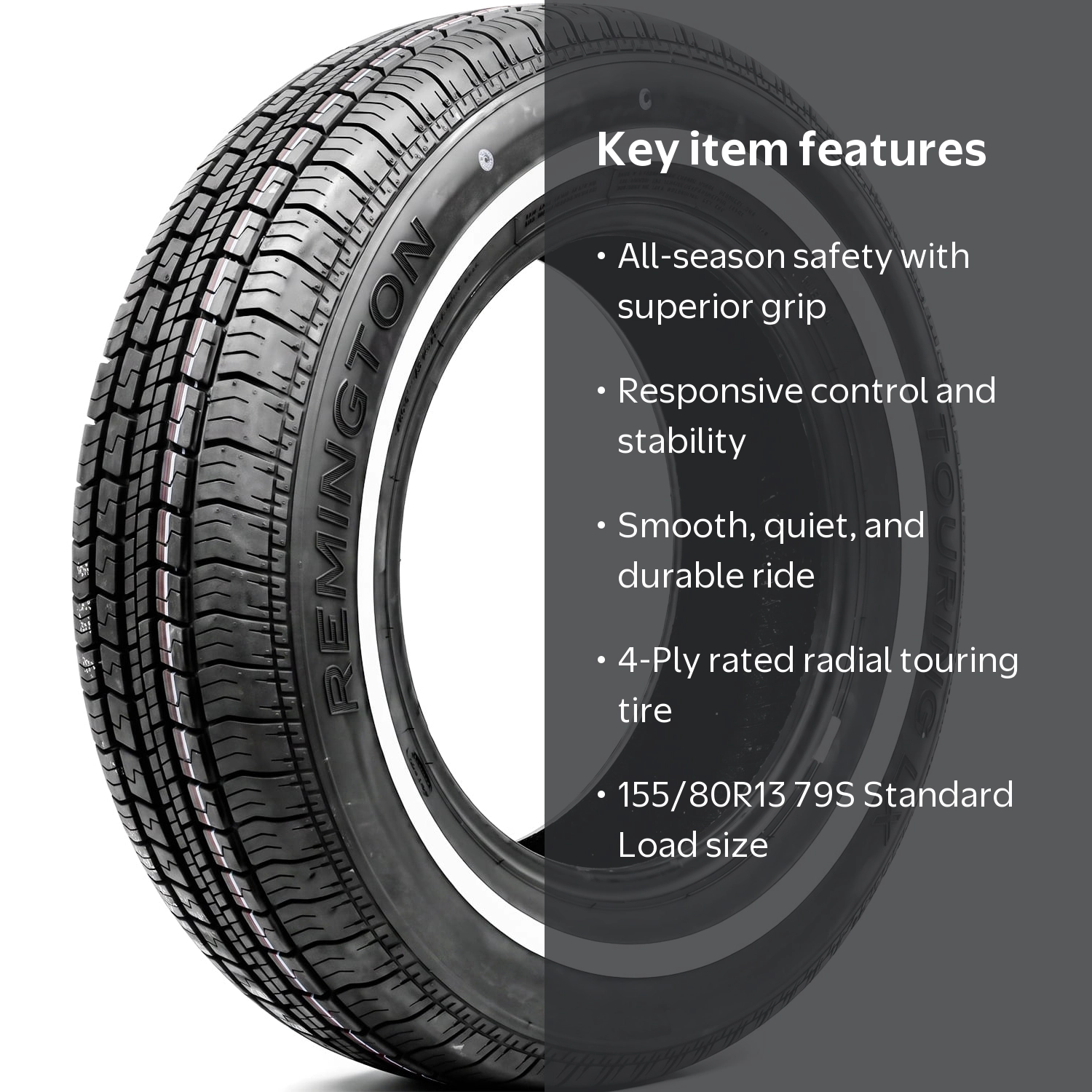 Remington Touring LX, All Season Tire, 155/80R13 79S, Passenger