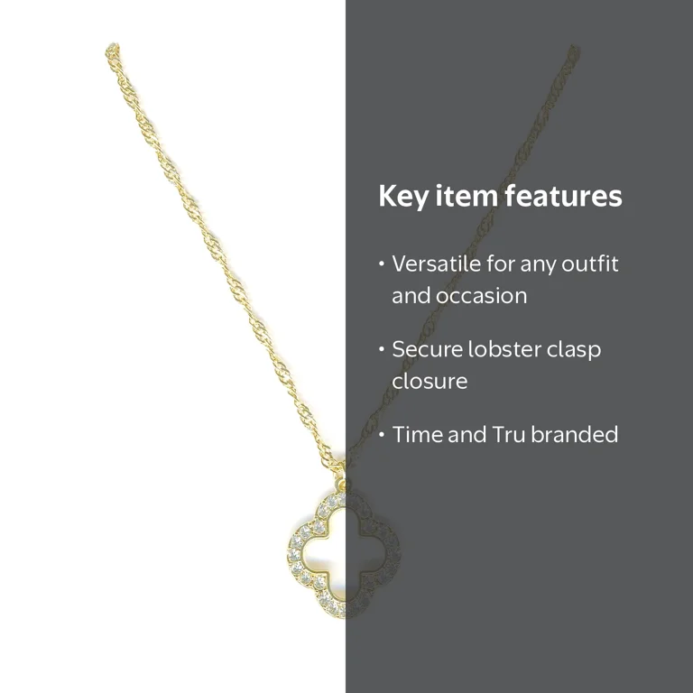 Time and Tru Gold Plated Clover Pave Stones Pendant Necklace with