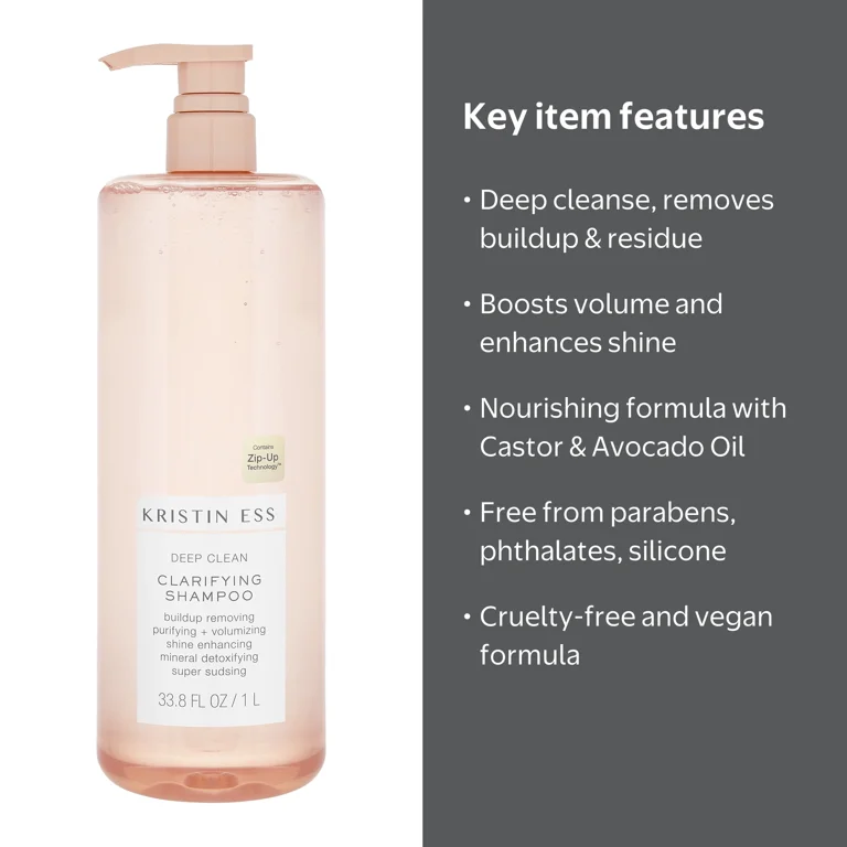 Kristin Ess, Deep Clean Clarifying Shampoo, 1L, Buildup and Oil