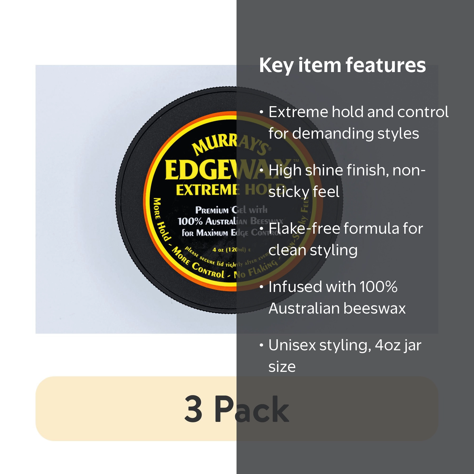 3 pack) Murray's Edgewax Extreme Hold Hair Gel, 4 oz., Unisex, No