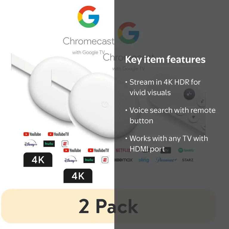 2 pack) Chromecast with Google TV - Streaming Entertainment in 4K
