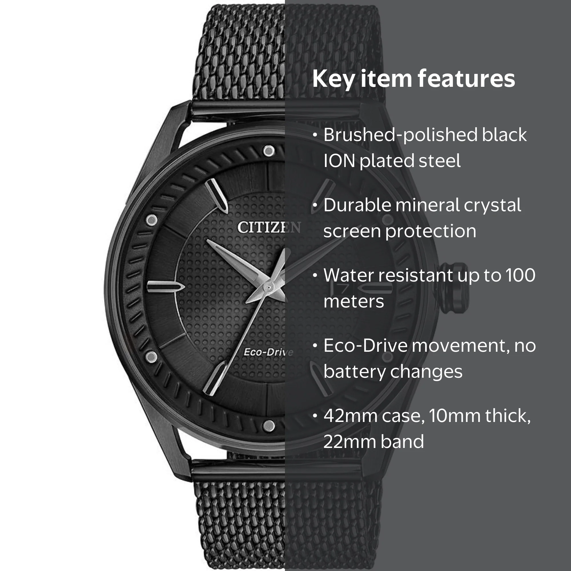 Citizen Eco-Drive Men's Sport Casual Black Stainless Steel Watch