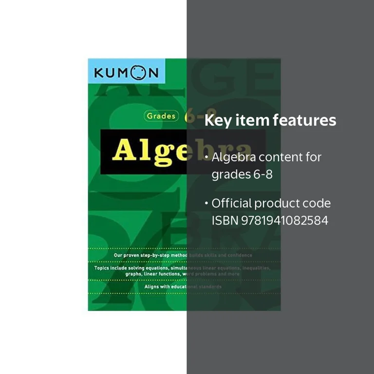 Kumon, Algebra Grades 6-8, 9781941082584, Student Workbook