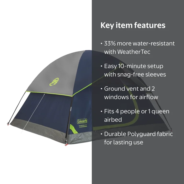 Coleman 4 Person SunDome Dome Tent with Rainfly and Weathertec