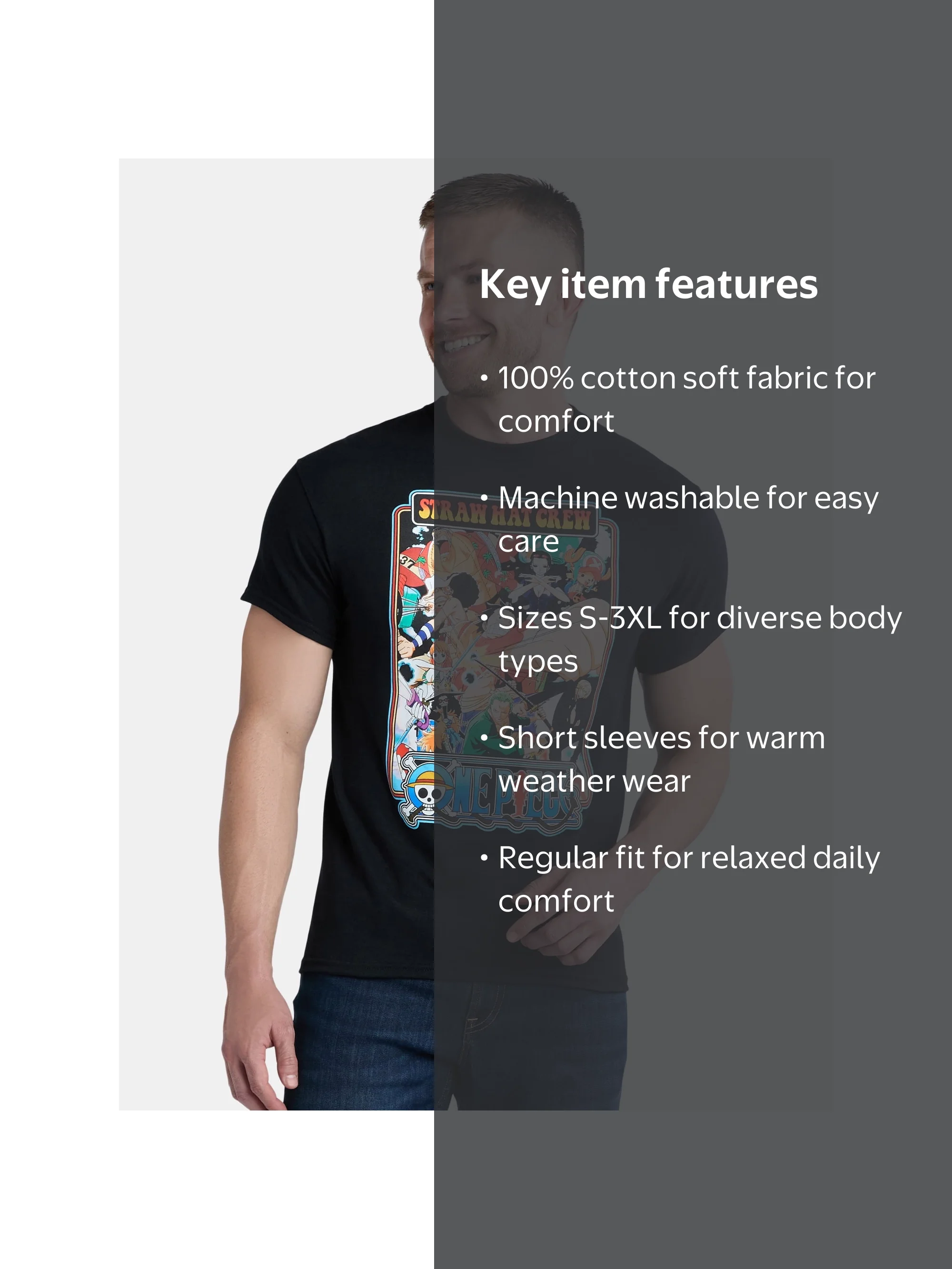 One Piece Men's and Big Men's Graphic Cotton Tee with Short