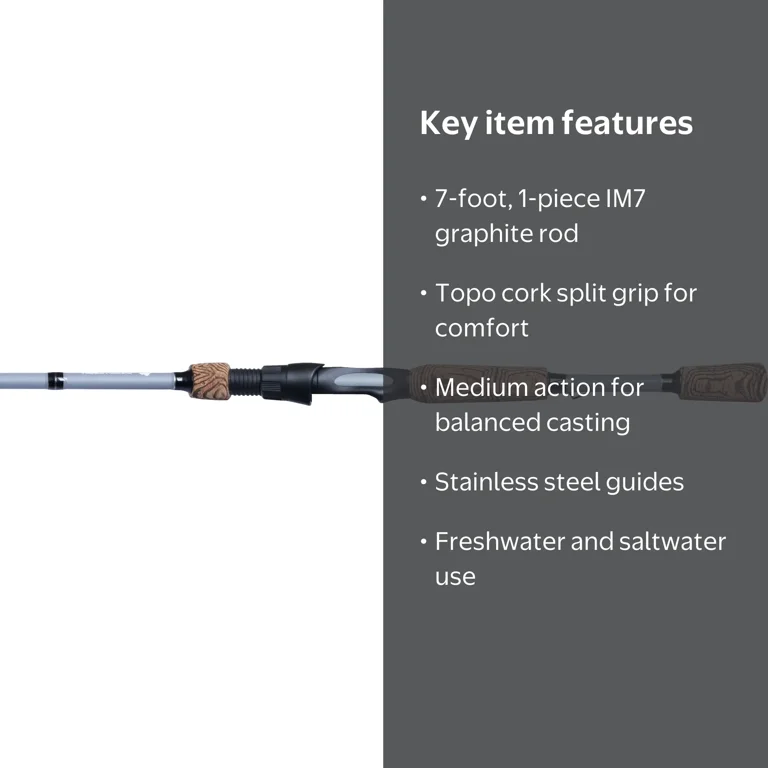 Ozark Trail Spinning Fishing Rod, 7ft Medium Action, Graphite IM7