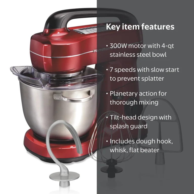 Hamilton Beach, Stand Mixer, 4 Quart, 7 Speeds, Tilt-Head Hamilton Beach, Stand Mixer, 4 Quart, 7 Speeds, Tilt-Head