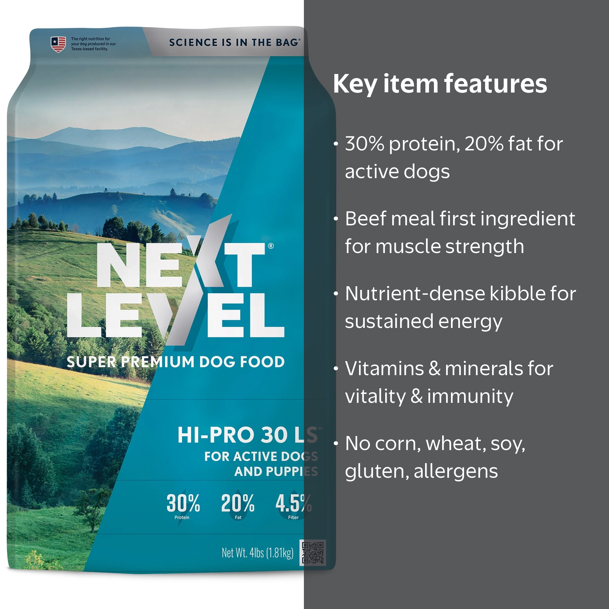 Next Level, Dry Dog Food, Next Level Hi-Pro 30 LS, 4 lb Bag