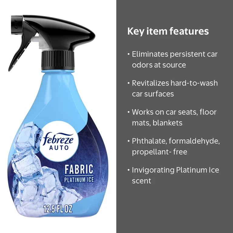 Febreze AUTO Car Fabric Spray, Odor Fighting Air Freshener, Platinum Ice, 12.5 fl oz