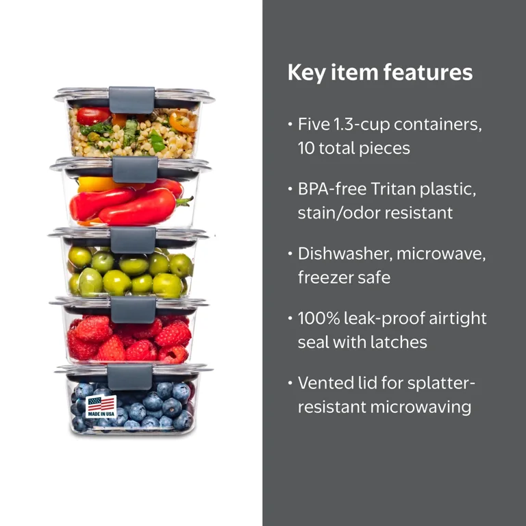 Rubbermaid, Brilliance Tritan Food Storage Set of 5, 1.3 Cup, Leak