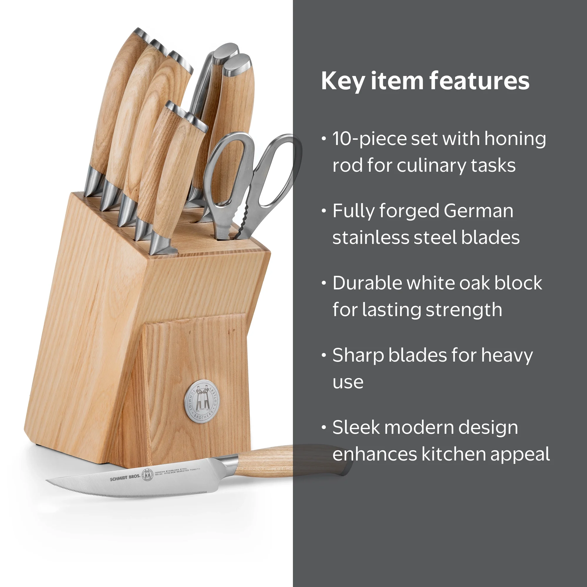 Schmidt Brothers® Cutlery Soho White Oak 10-Piece Knife Block Set