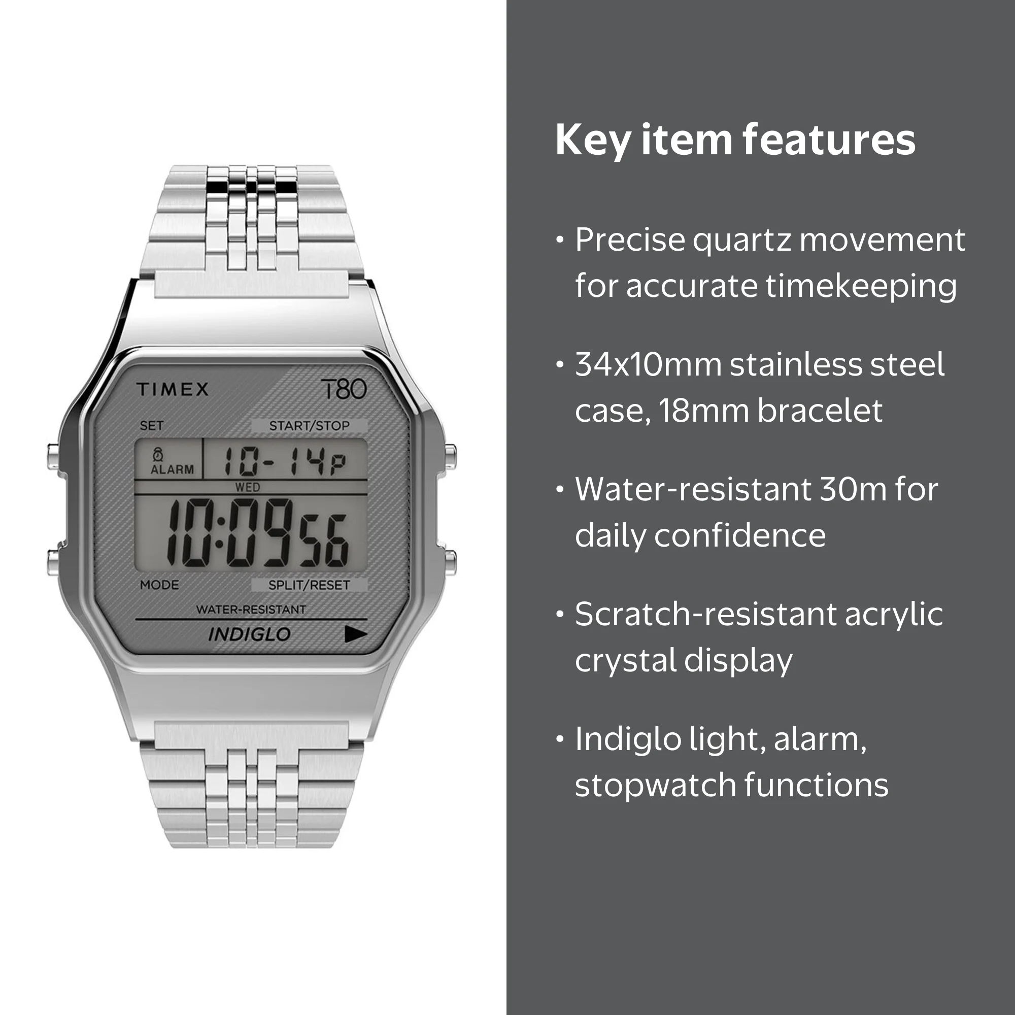 Timex T80 34mm Stainless Steel Bracelet Watch - Walmart.com
