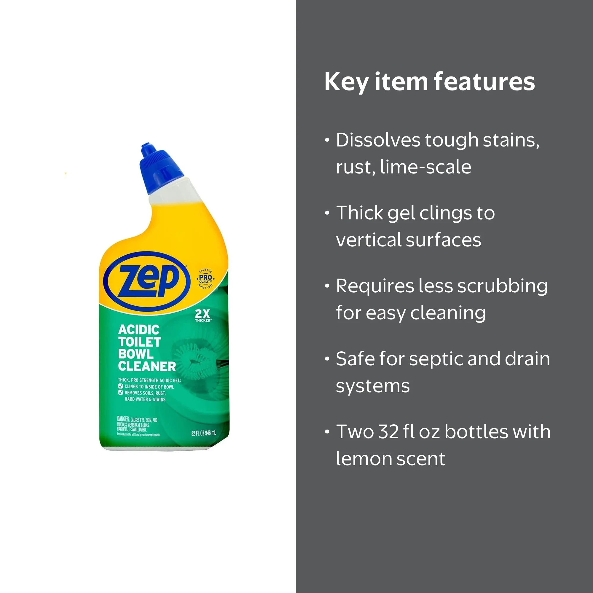 Zep Acidic Toilet Bowl Cleaner 32 Oz Zuatb32 (Pack Of 2) - Thick