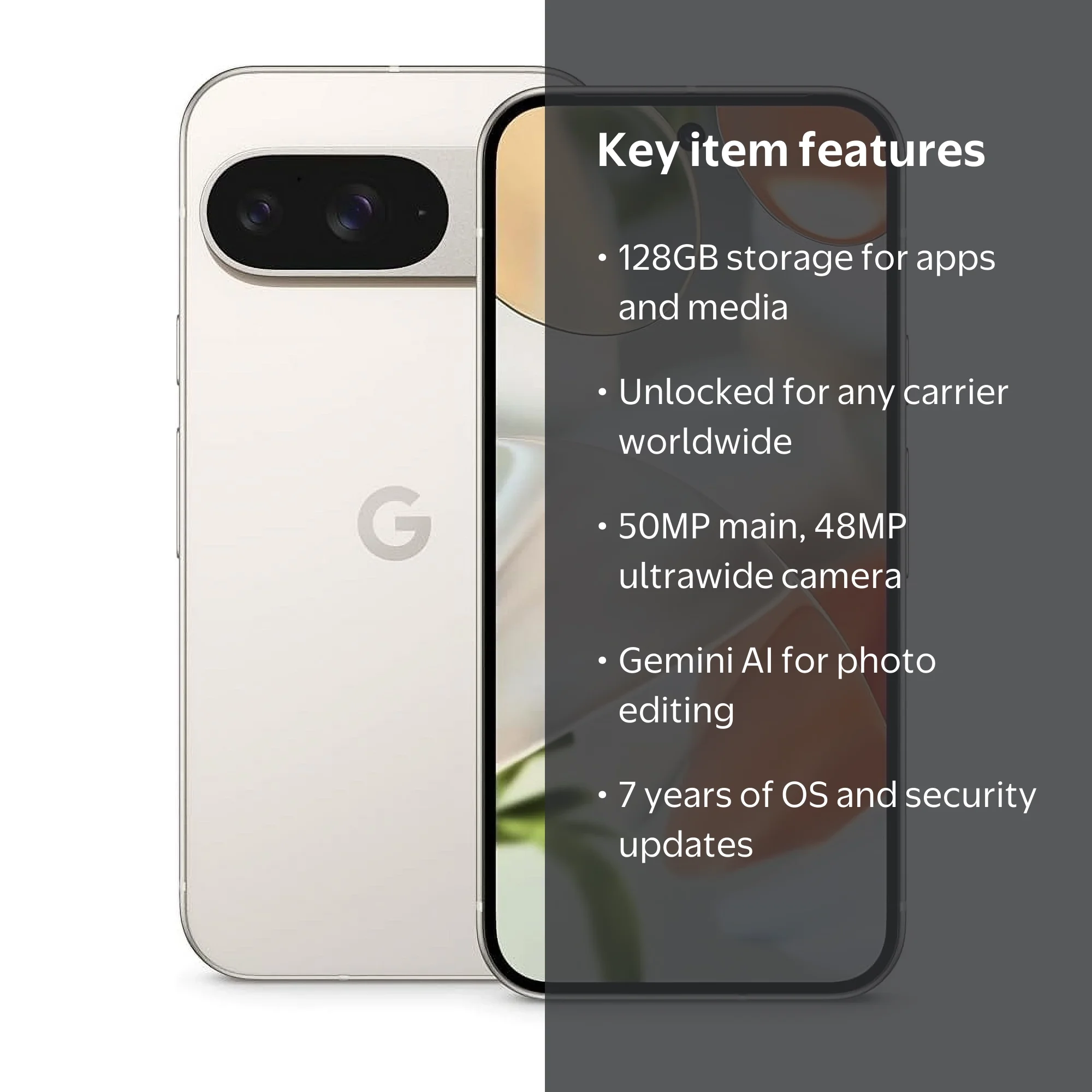 Google, Pixel 9 Smartphone, 128GB, Factory Unlocked Porcelain
