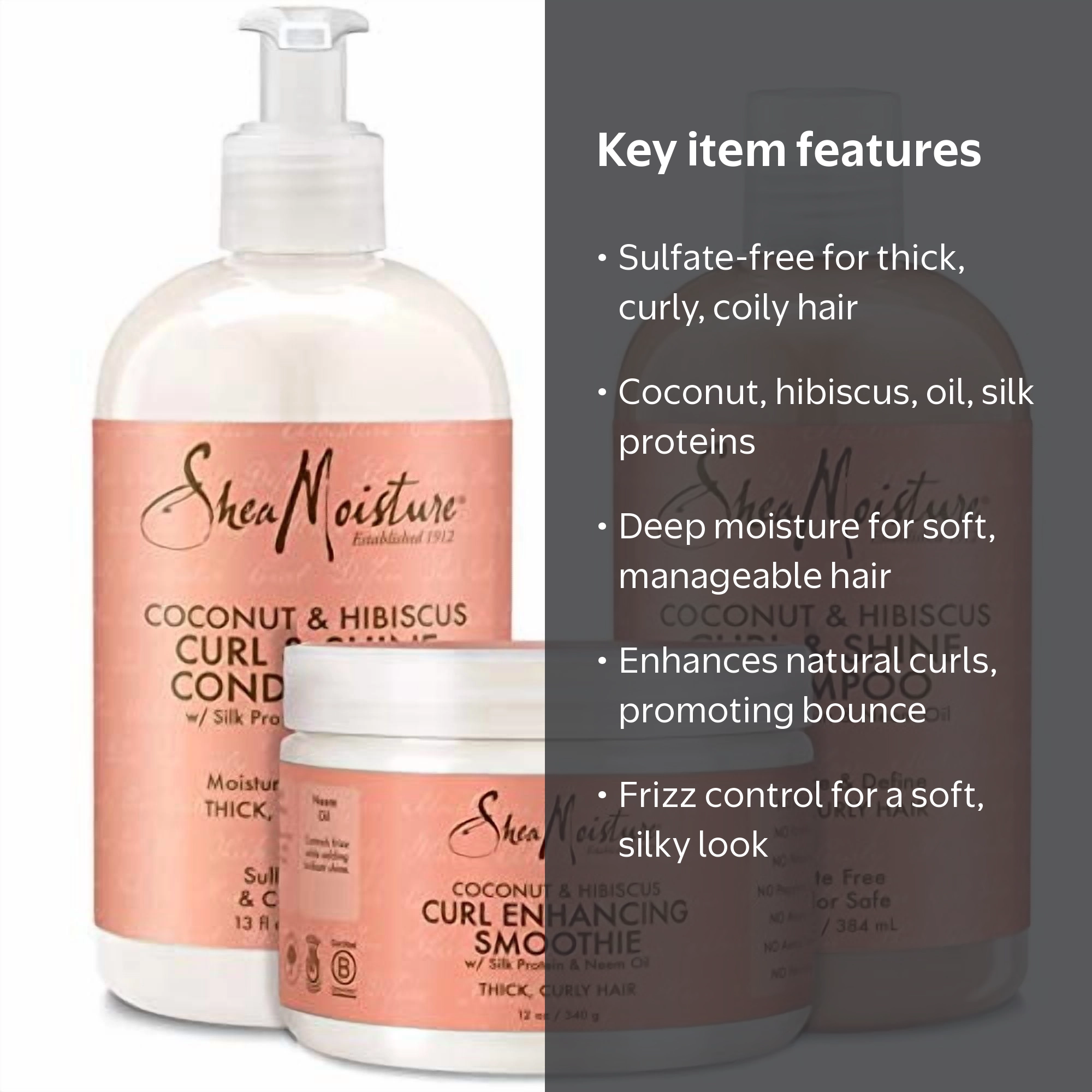 SheaMoisture Coconut Hibiscus Curl Set Shampoo Conditioner, 3pk