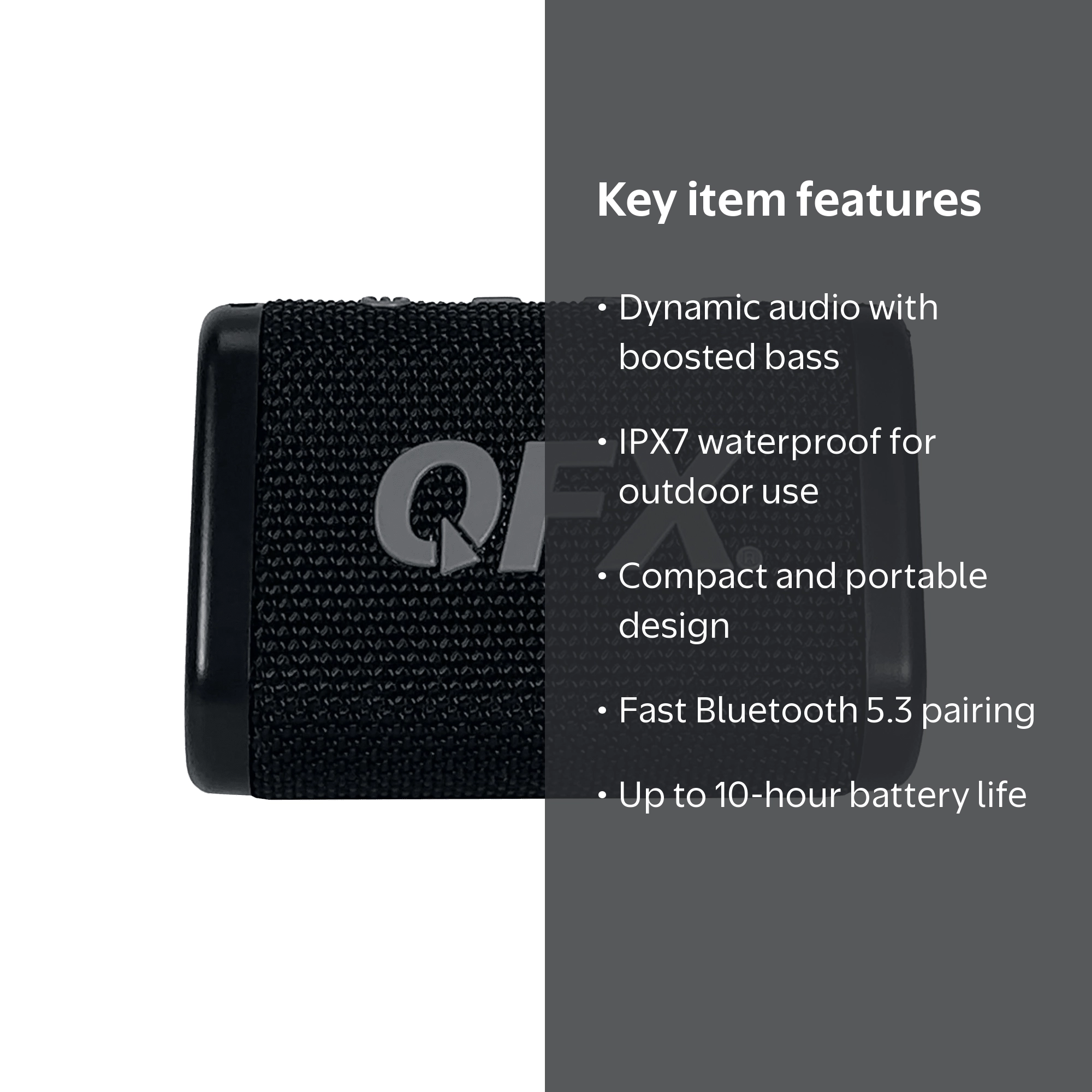 QFX Rugged Portable Waterproof Bluetooth Speaker, Fast Charging