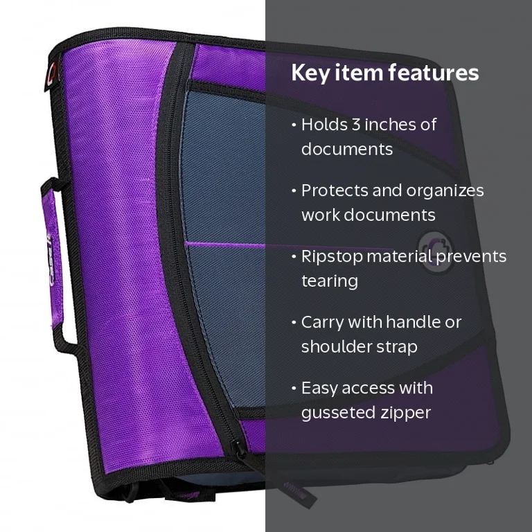 Case it Mighty Zip Tab 3-Inch Zipper Binder, 3 Rings, Large