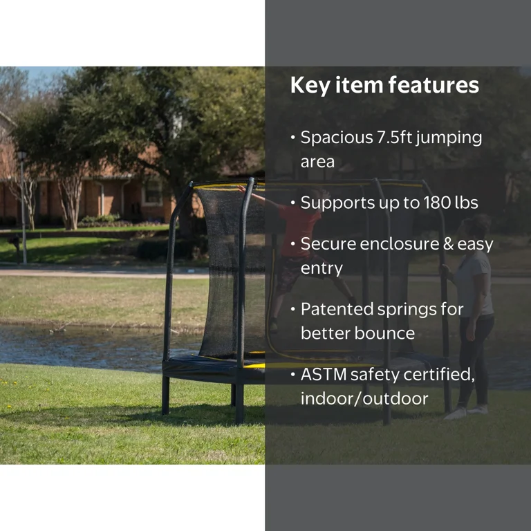 JumpKing 7.5-Foot Trampoline, with Enclosure, Black/Yellow