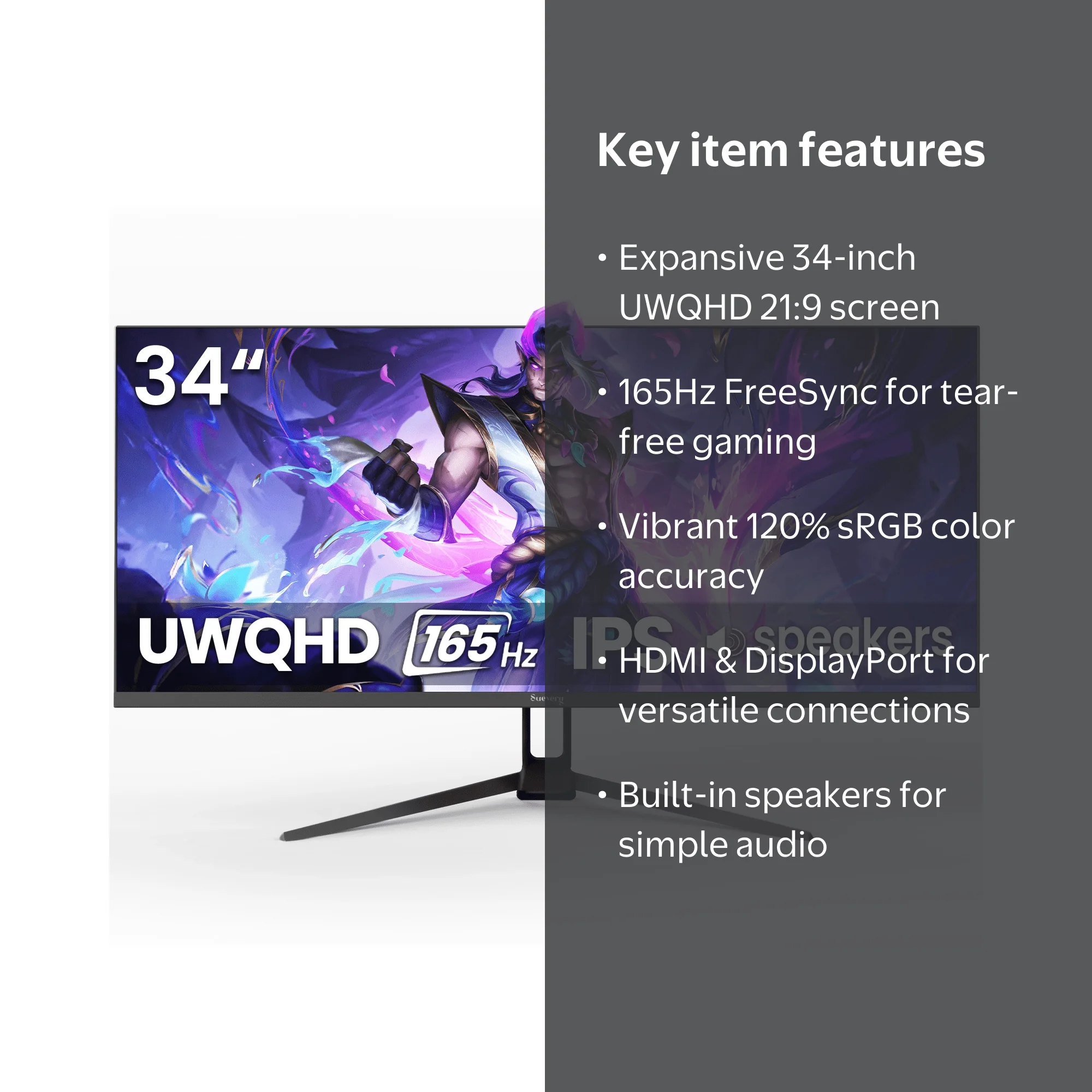 Suevery 34 Inch 165Hz UWQHD IPS Utrawide Gaming Monitor,3440x1440