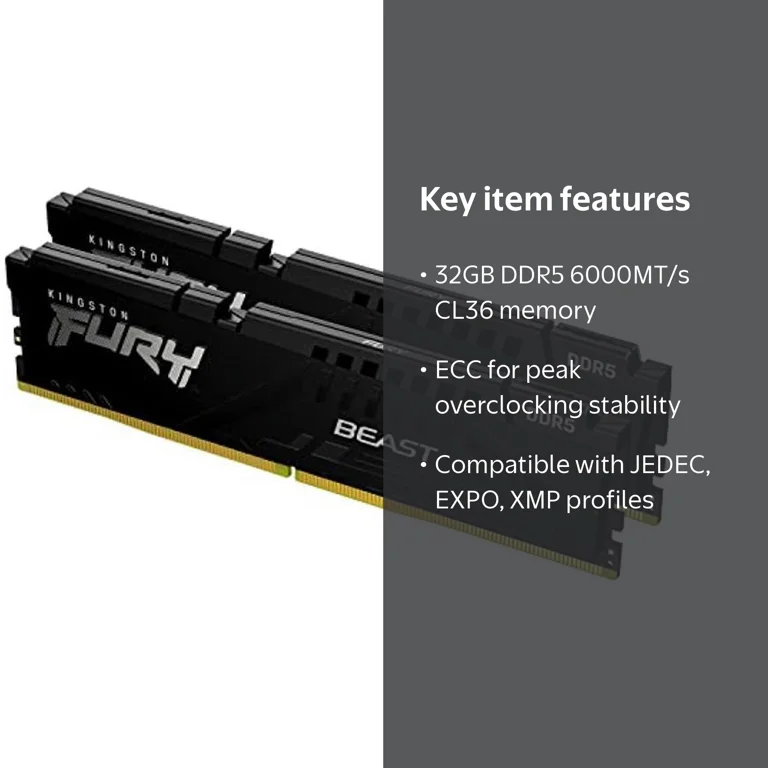 Kingston FURY Beast 32GB DDR5 Gaming Computer RAM, 6000MT/s CL36