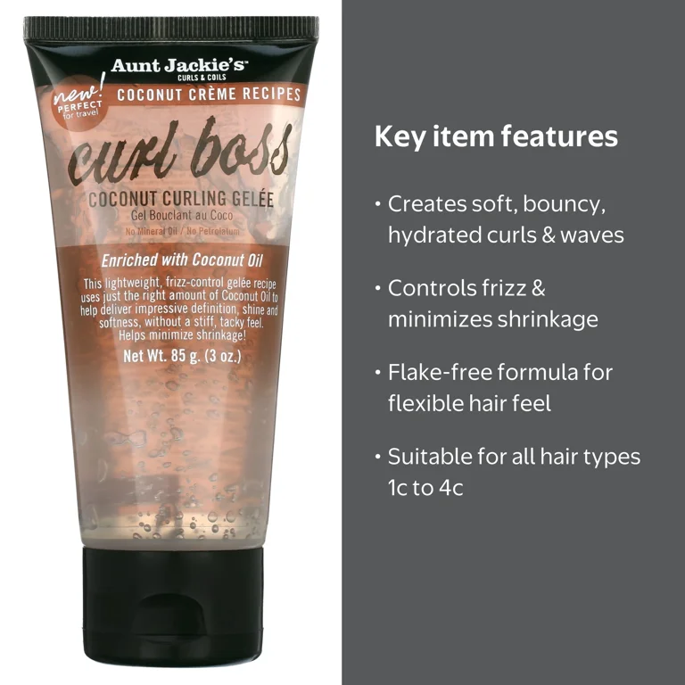 Aunt Jackie's Natural Curly Hair Gel, Curl Boss Coconut Gelée, 3