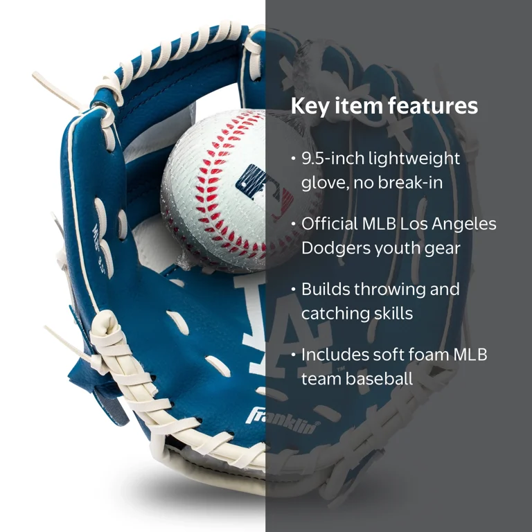 Franklin Sports MLB Los Angeles Dodgers Youth Teeball Glove + Ball