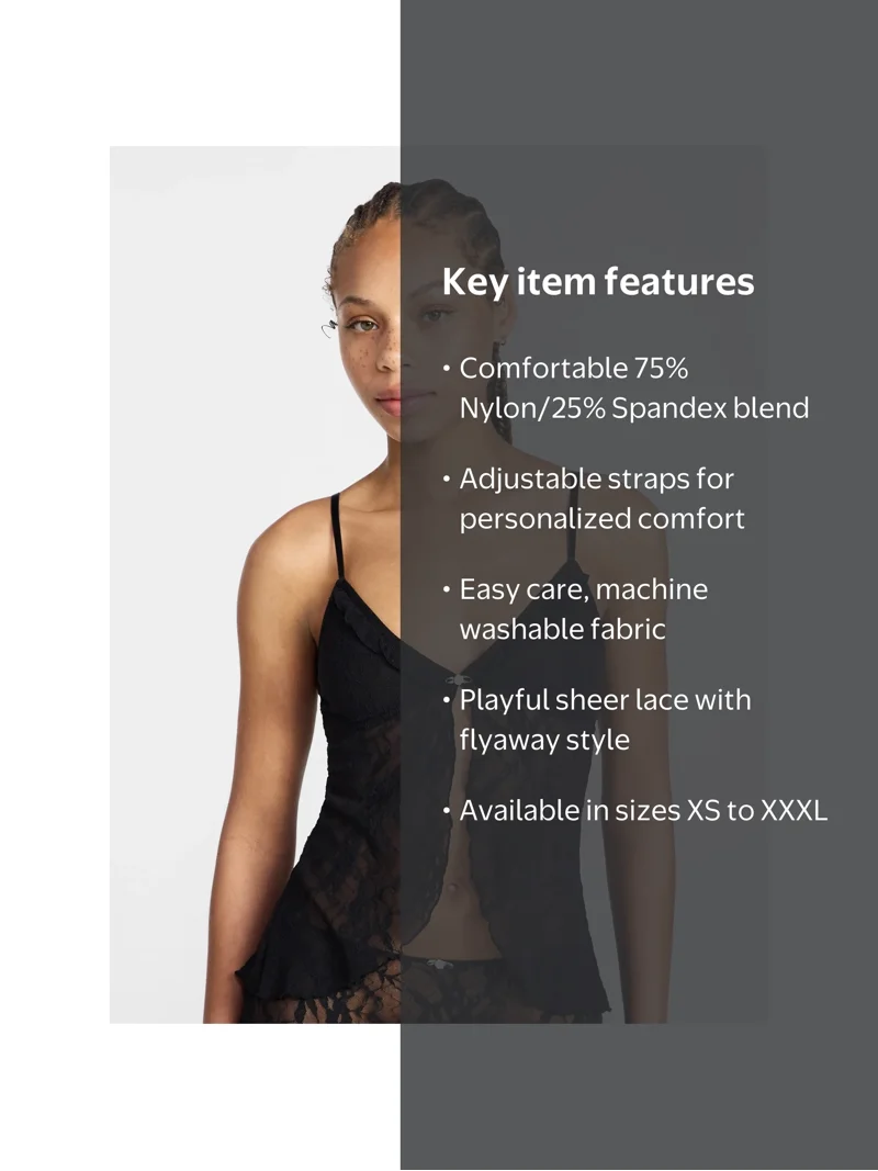 No Boundaries Lace Flyaway Cami Top, Women's XS-XXXL - Walmart.com